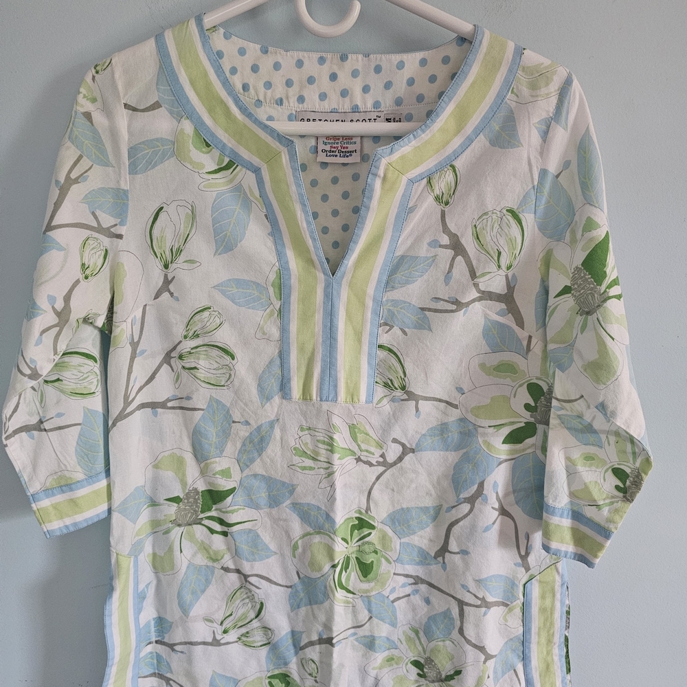 Gretchen‎ Scott Designs White and Green Floral Tunic Size M